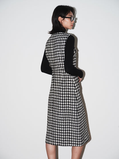 Elara Plaid V-Neck Midi Dress