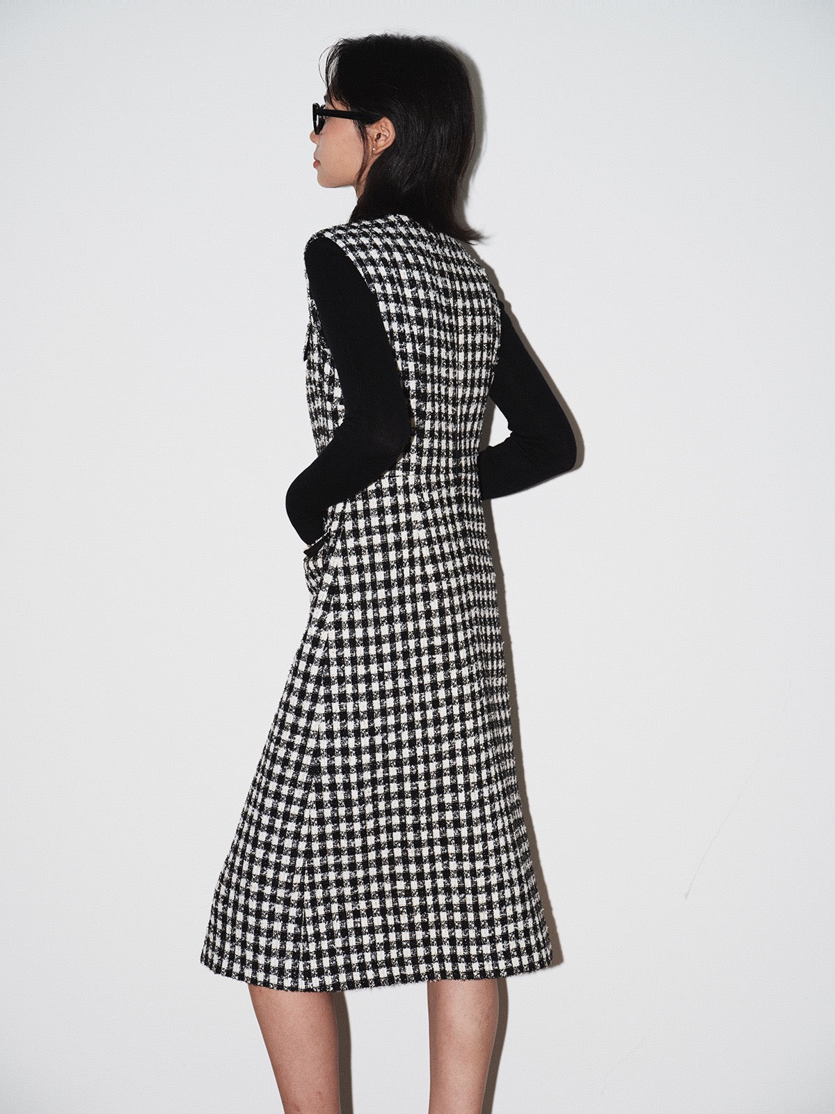 Elara Plaid V-Neck Midi Dress
