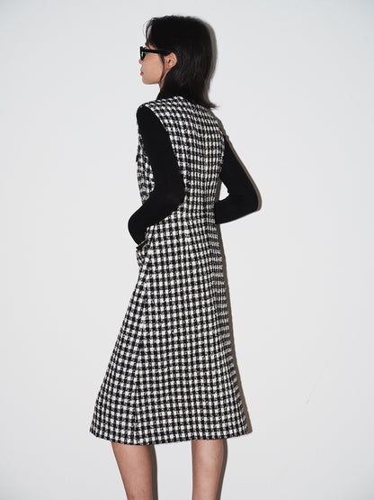 Elara Plaid V-Neck Midi Dress
