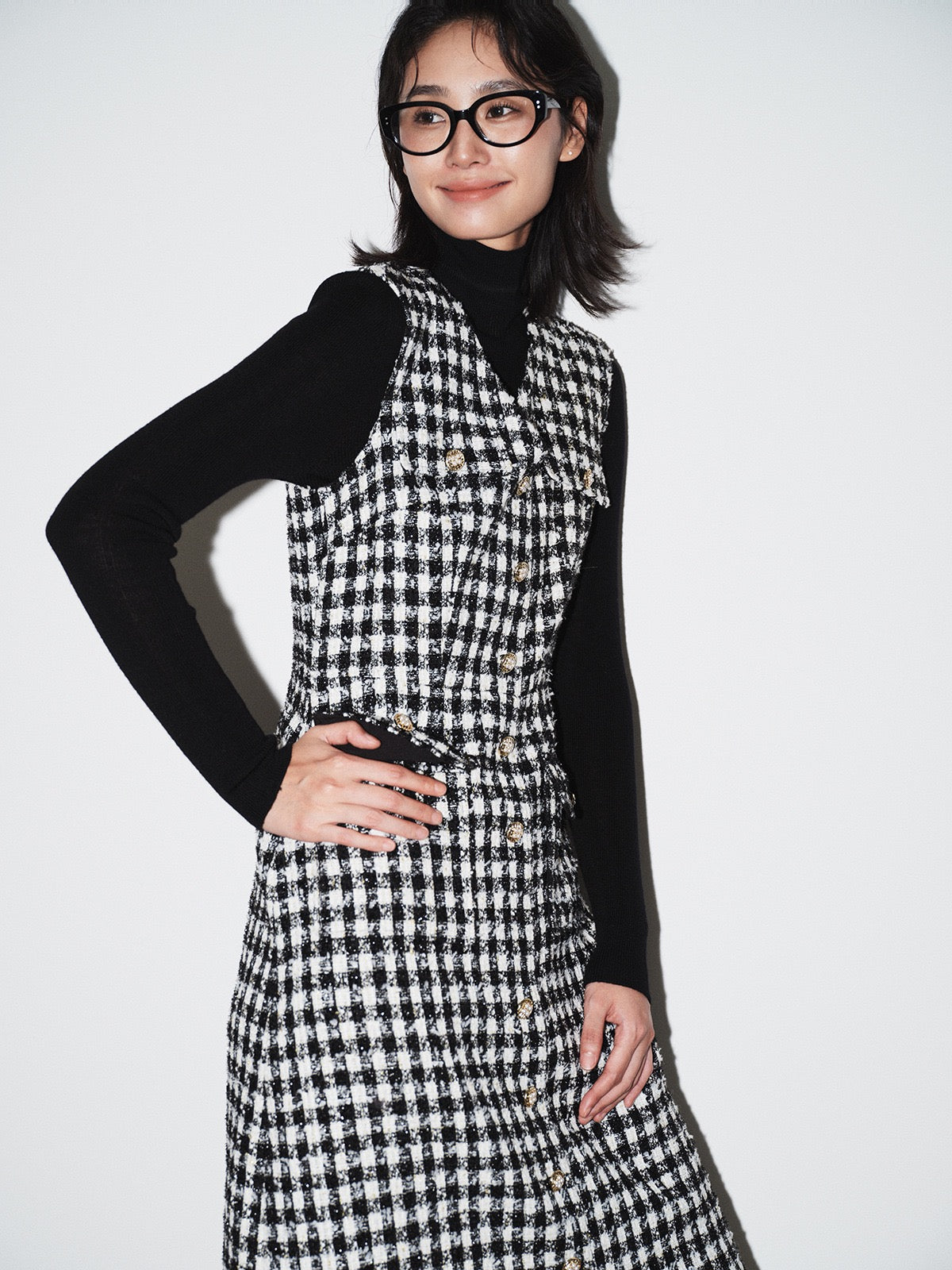 Elara Plaid V-Neck Midi Dress