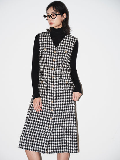 Elara Plaid V-Neck Midi Dress