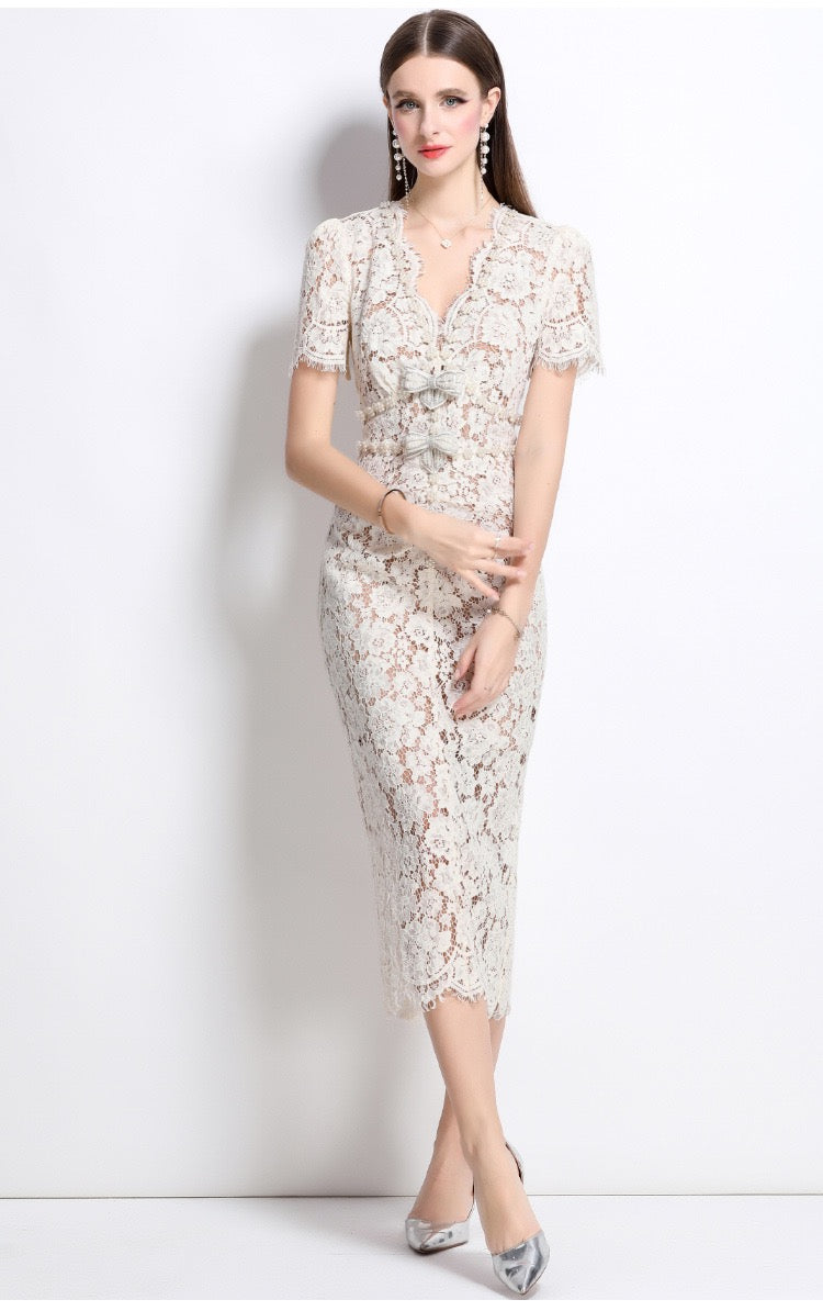 Élodie Lace Embellished Midi Dress