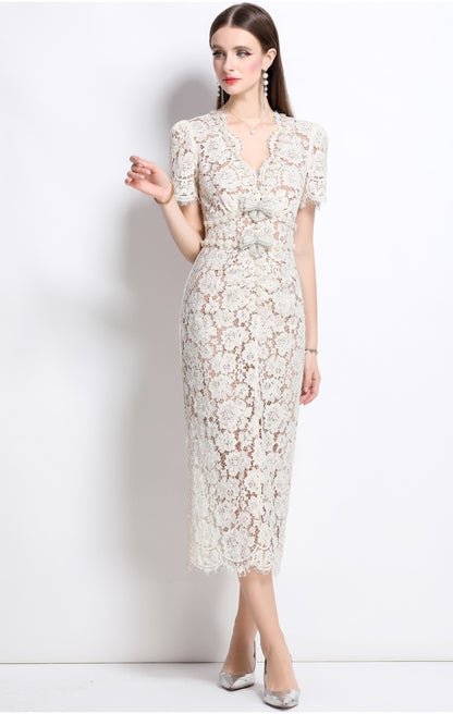 Élodie Lace Embellished Midi Dress