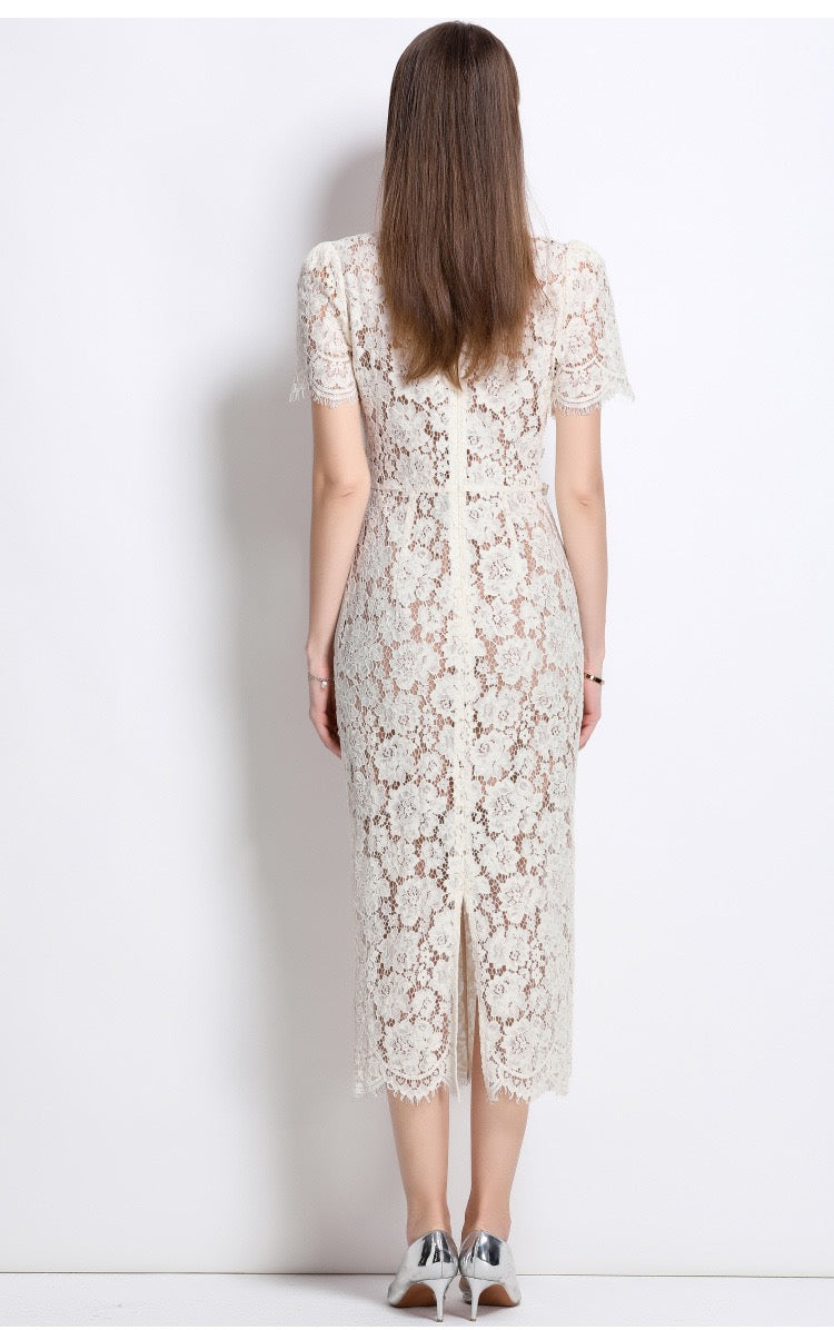 Élodie Lace Embellished Midi Dress