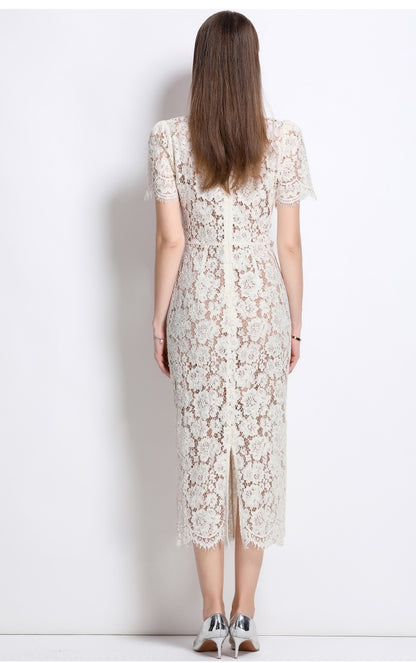 Élodie Lace Embellished Midi Dress