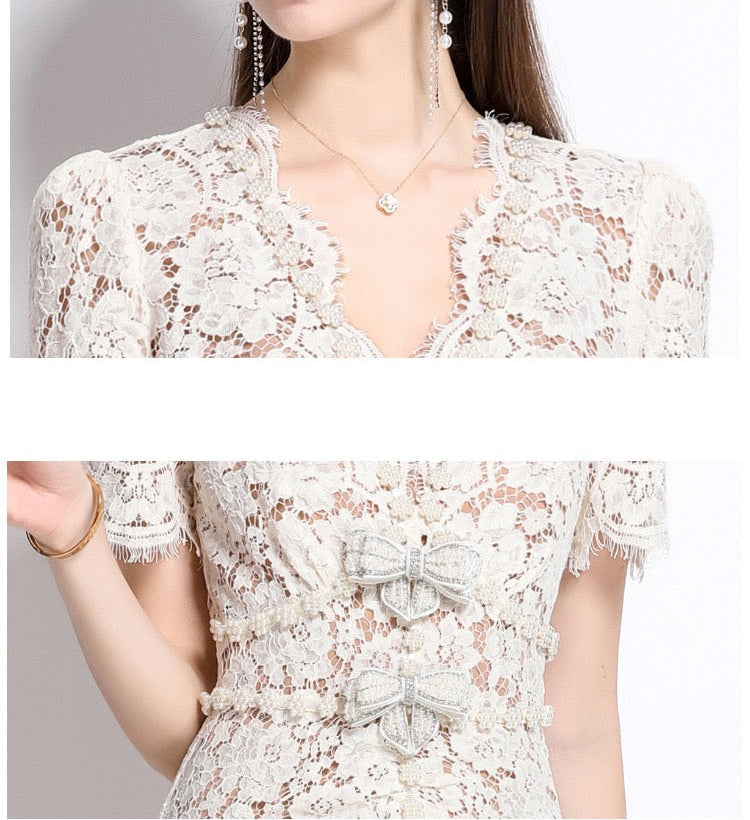 Élodie Lace Embellished Midi Dress