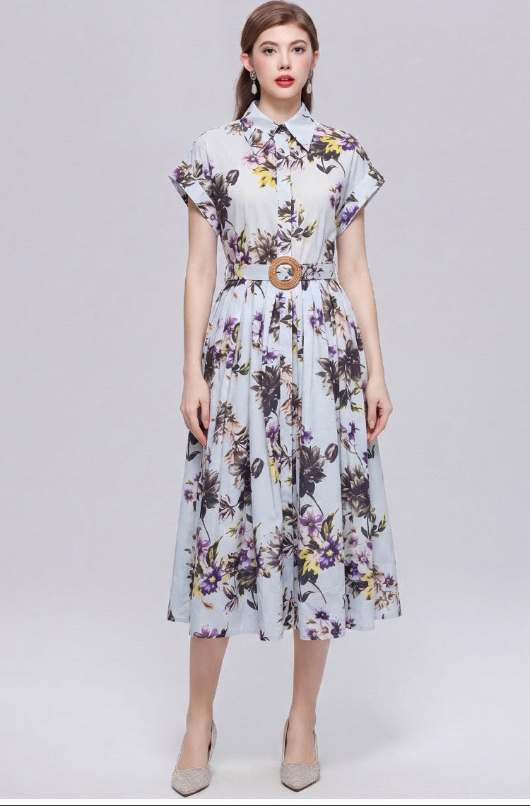 Rosalie Floral Belted Midi Dress