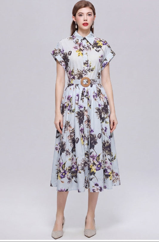 Rosalie Floral Belted Midi Dress