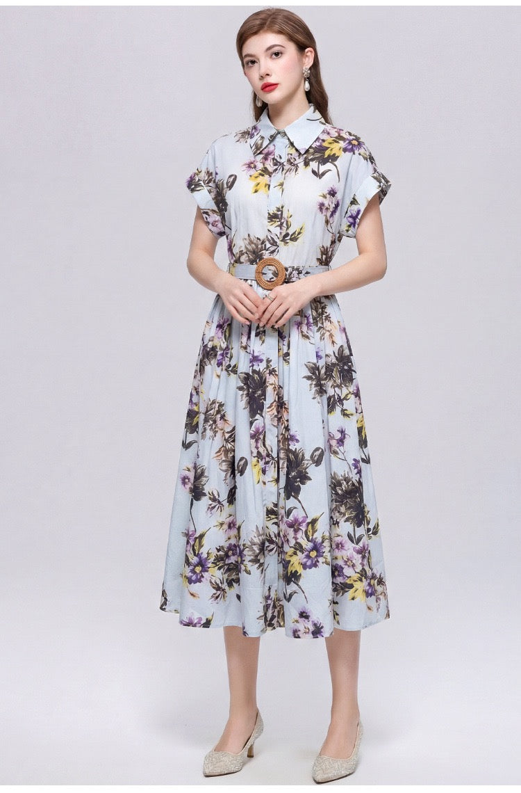 Rosalie Floral Belted Midi Dress