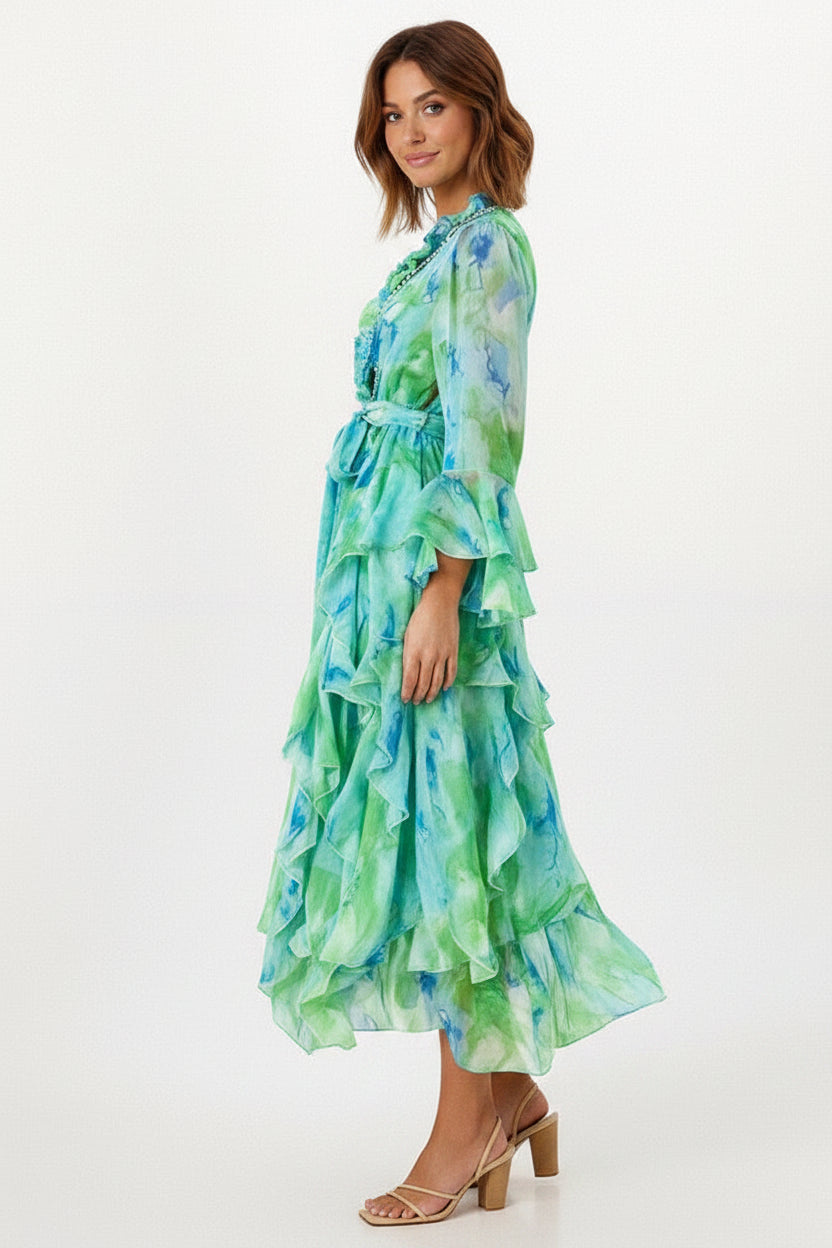 Elara Bohemian Ruffle Maxi Dress