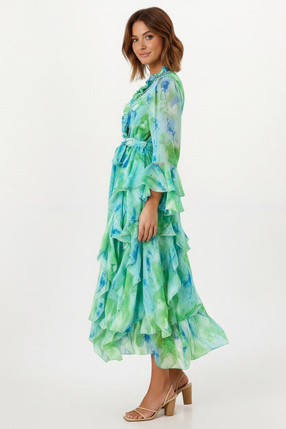 Elara Bohemian Ruffle Maxi Dress