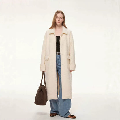 Elodie Wool-Blend Faux Fur Long Coat