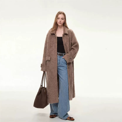 Elodie Wool-Blend Faux Fur Long Coat