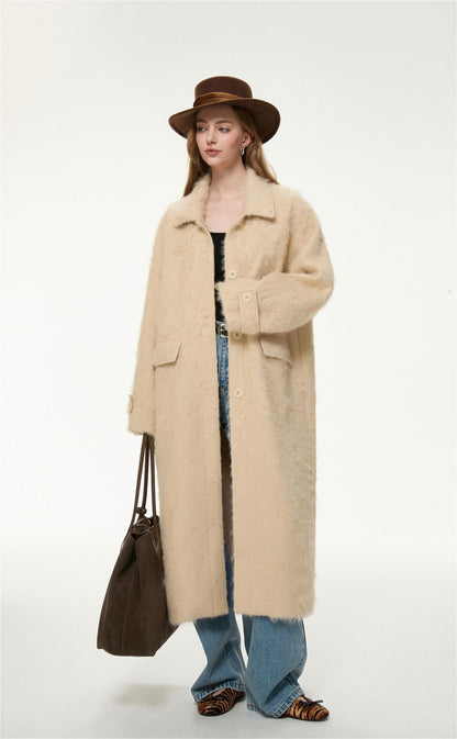 Elodie Wool-Blend Faux Fur Long Coat