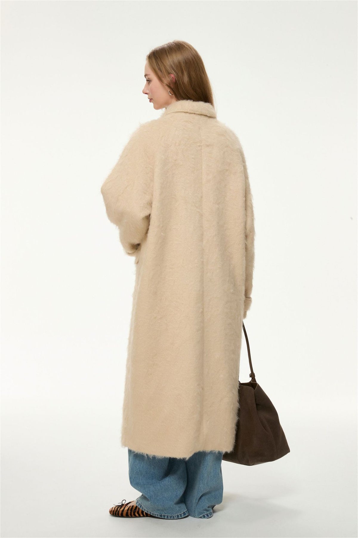 Elodie Wool-Blend Faux Fur Long Coat