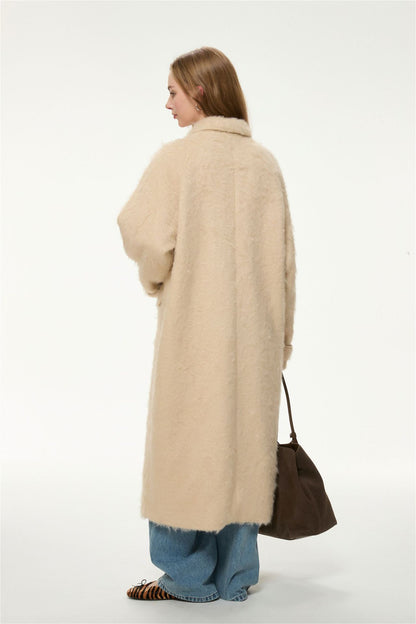 Elodie Wool-Blend Faux Fur Long Coat