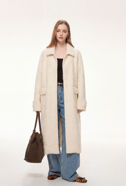 Elodie Wool-Blend Faux Fur Long Coat