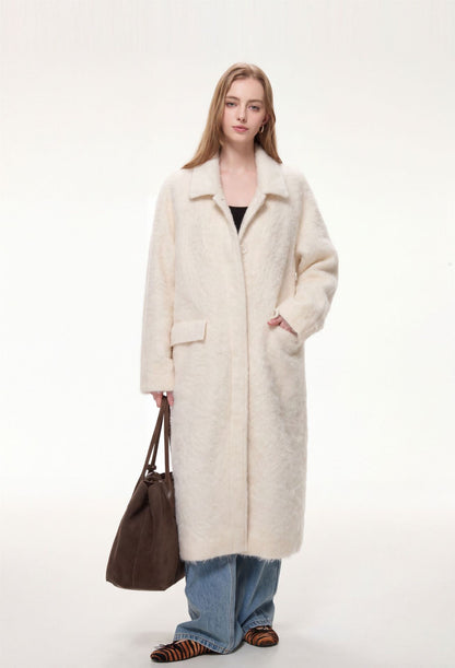 Elodie Wool-Blend Faux Fur Long Coat