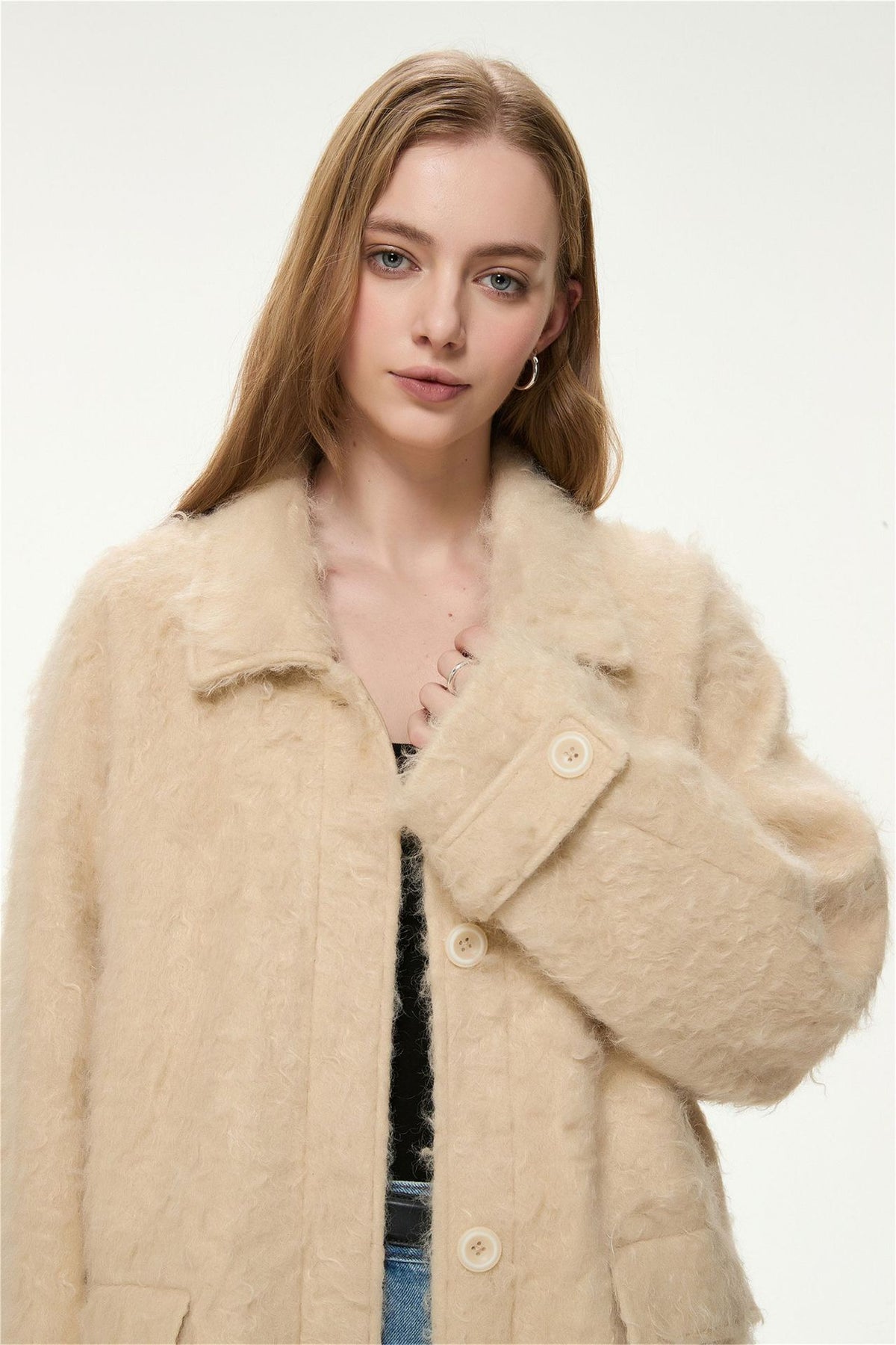 Elodie Wool-Blend Faux Fur Long Coat