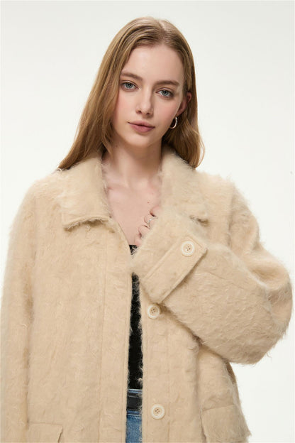 Elodie Wool-Blend Faux Fur Long Coat