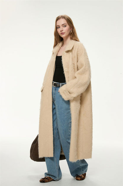 Elodie Wool-Blend Faux Fur Long Coat