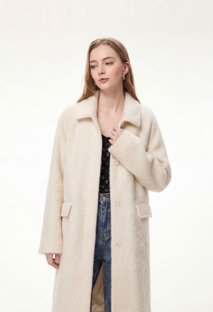 Elodie Wool-Blend Faux Fur Long Coat