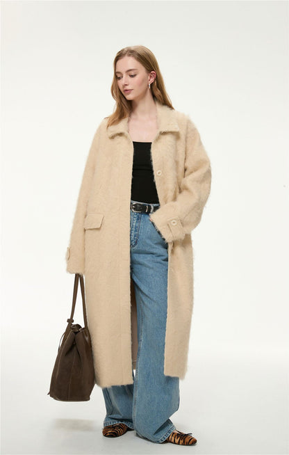 Elodie Wool-Blend Faux Fur Long Coat