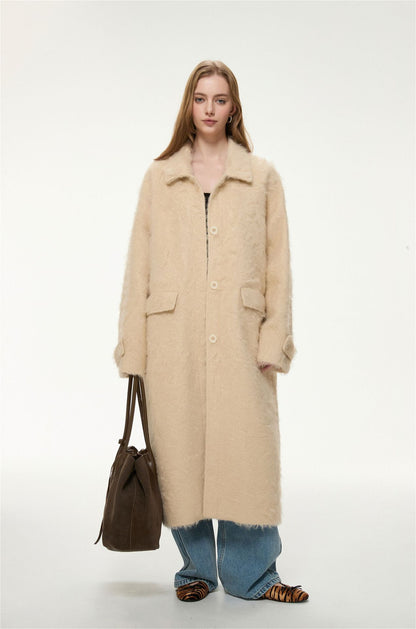 Elodie Wool-Blend Faux Fur Long Coat