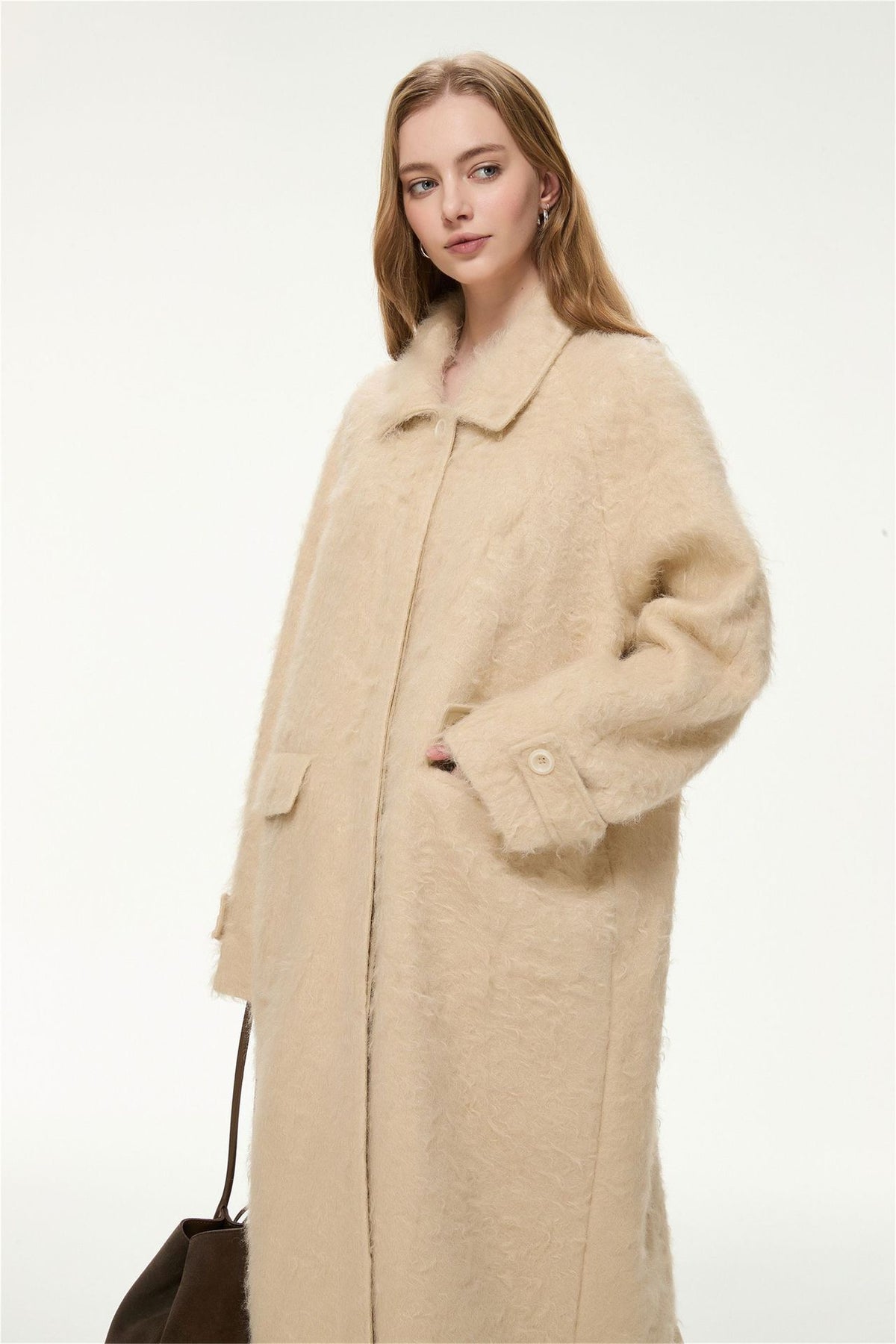 Elodie Wool-Blend Faux Fur Long Coat