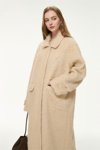 Elodie Wool-Blend Faux Fur Long Coat