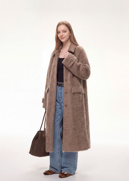 Elodie Wool-Blend Faux Fur Long Coat