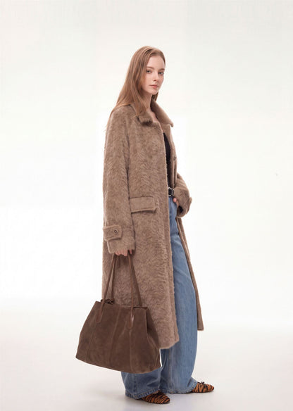 Elodie Wool-Blend Faux Fur Long Coat