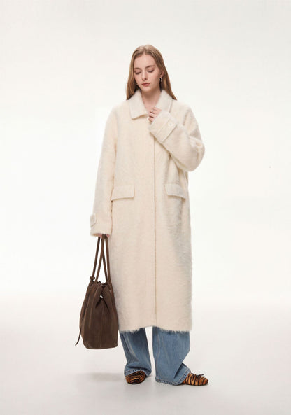 Elodie Wool-Blend Faux Fur Long Coat