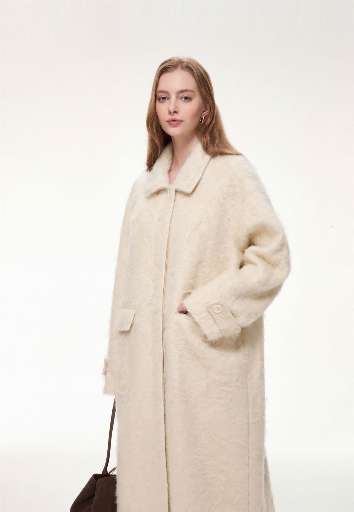 Elodie Wool-Blend Faux Fur Long Coat
