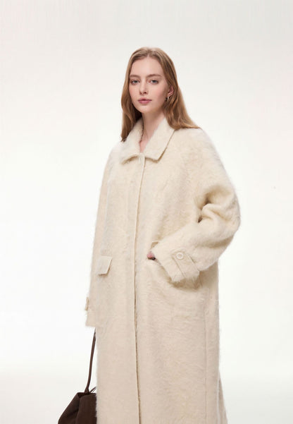 Elodie Wool-Blend Faux Fur Long Coat