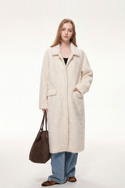 Elodie Wool-Blend Faux Fur Long Coat