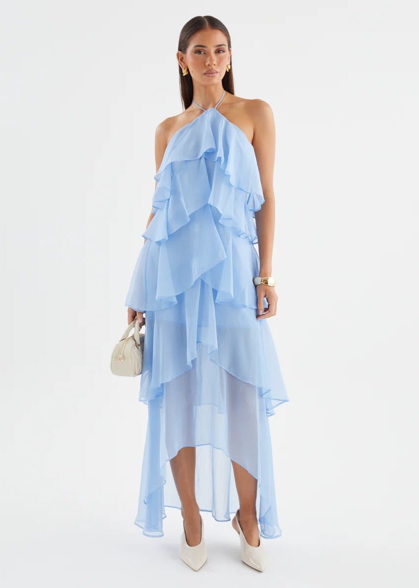 Riviera Ruffle Halter Maxi Dress