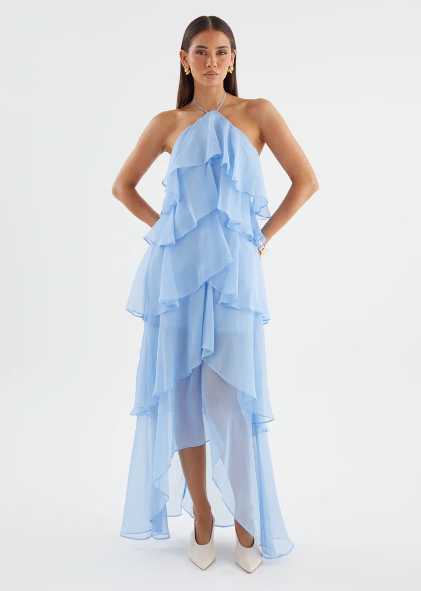 Riviera Ruffle Halter Maxi Dress