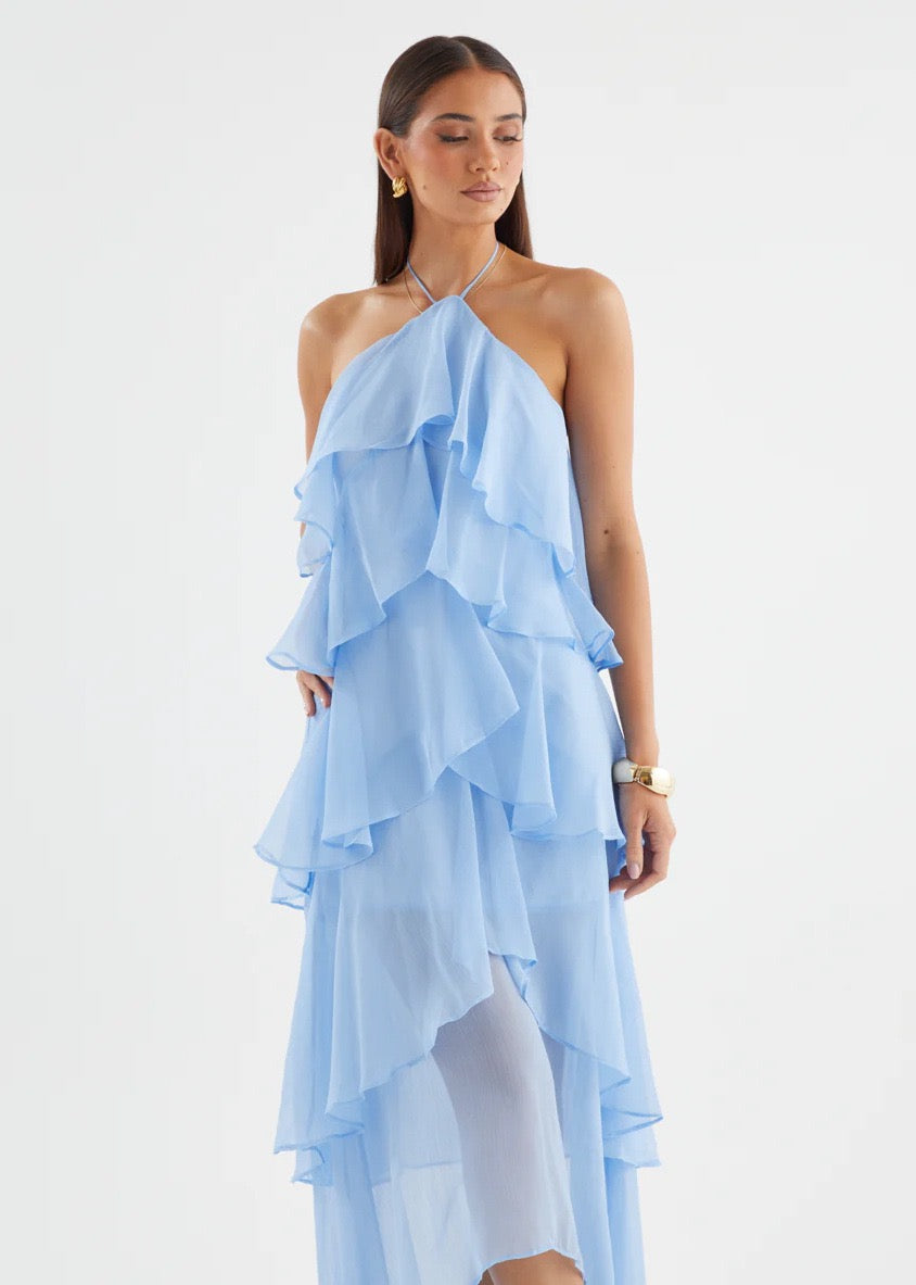 Riviera Ruffle Halter Maxi Dress