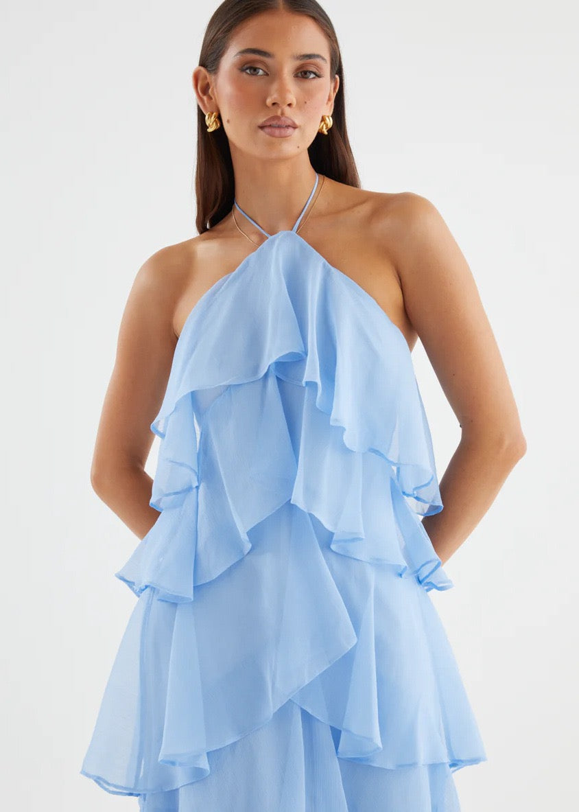 Riviera Ruffle Halter Maxi Dress