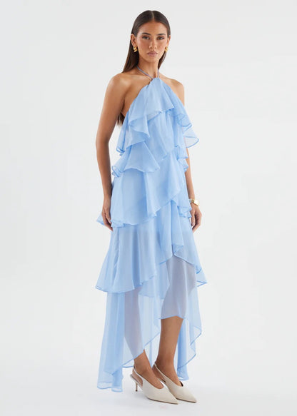 Riviera Ruffle Halter Maxi Dress