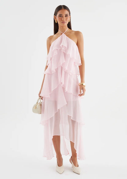 Riviera Ruffle Halter Maxi Dress