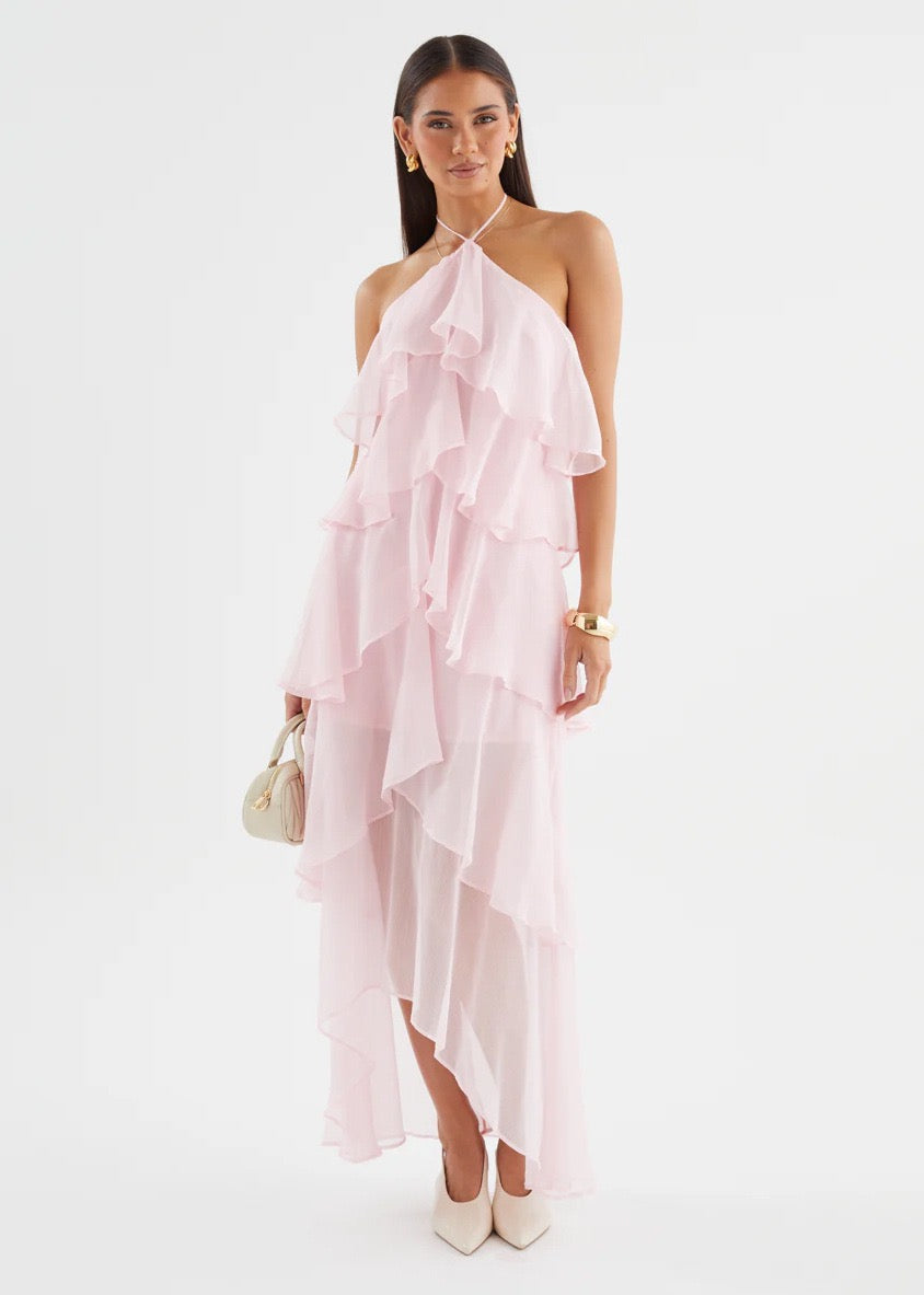 Riviera Ruffle Halter Maxi Dress