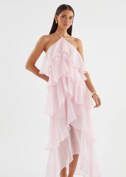 Riviera Ruffle Halter Maxi Dress