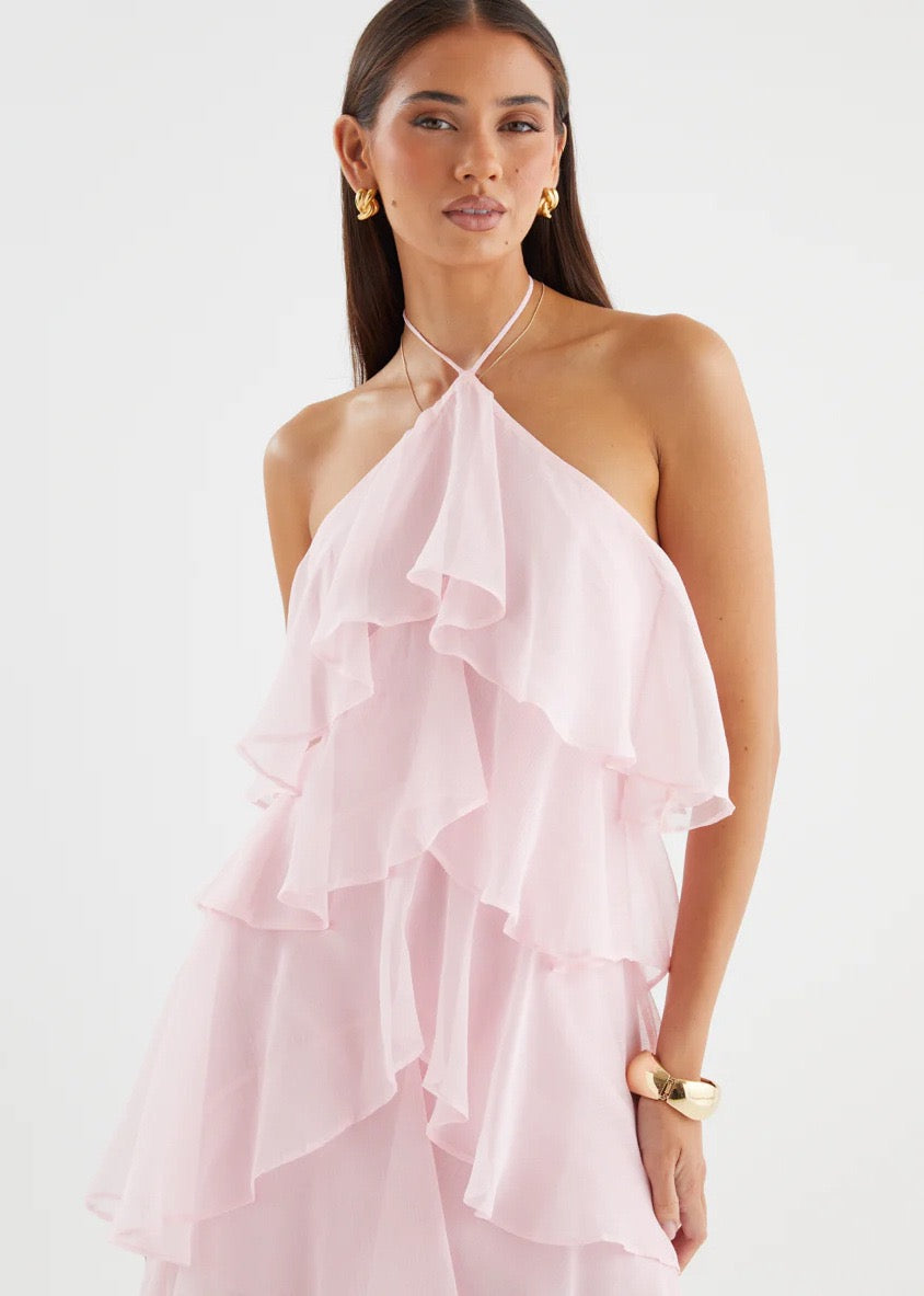 Riviera Ruffle Halter Maxi Dress