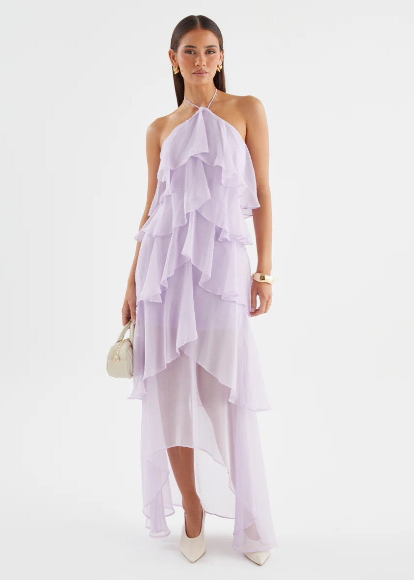 Riviera Ruffle Halter Maxi Dress