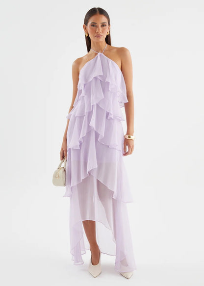 Riviera Ruffle Halter Maxi Dress