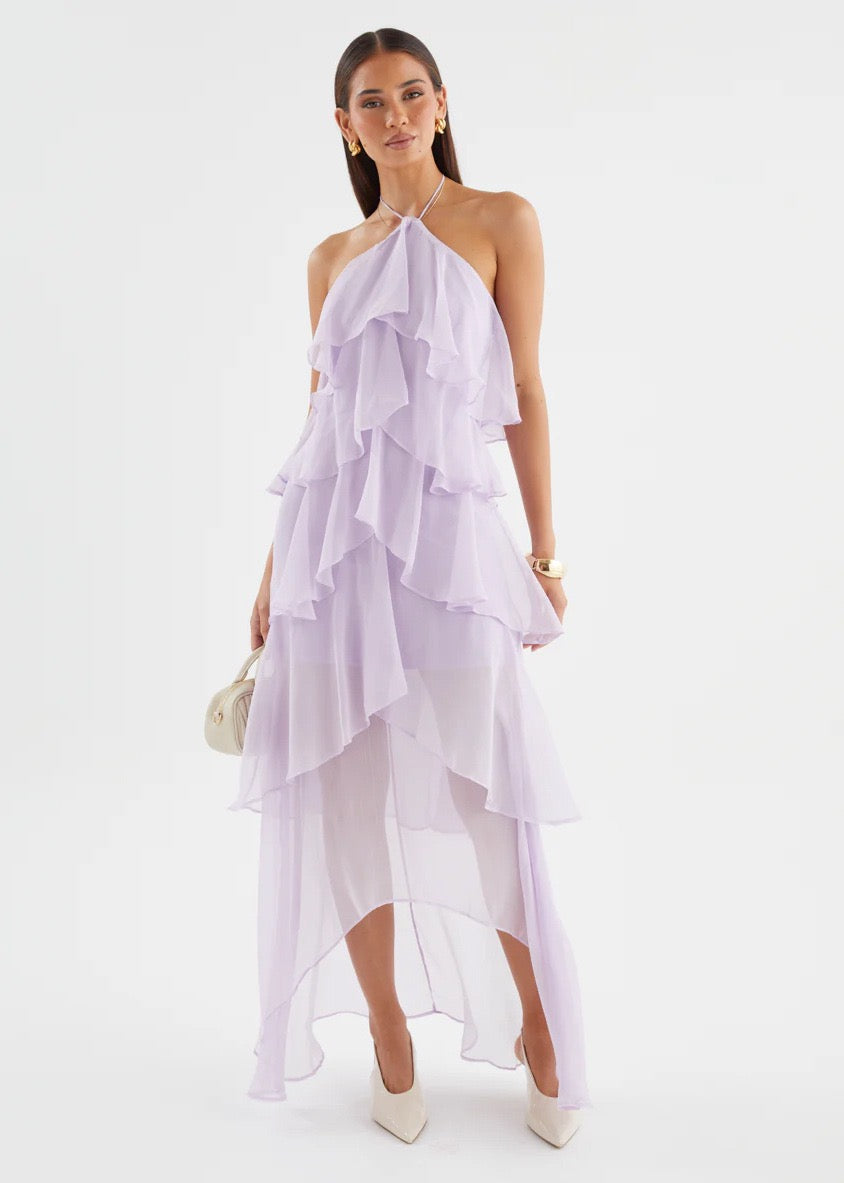 Riviera Ruffle Halter Maxi Dress