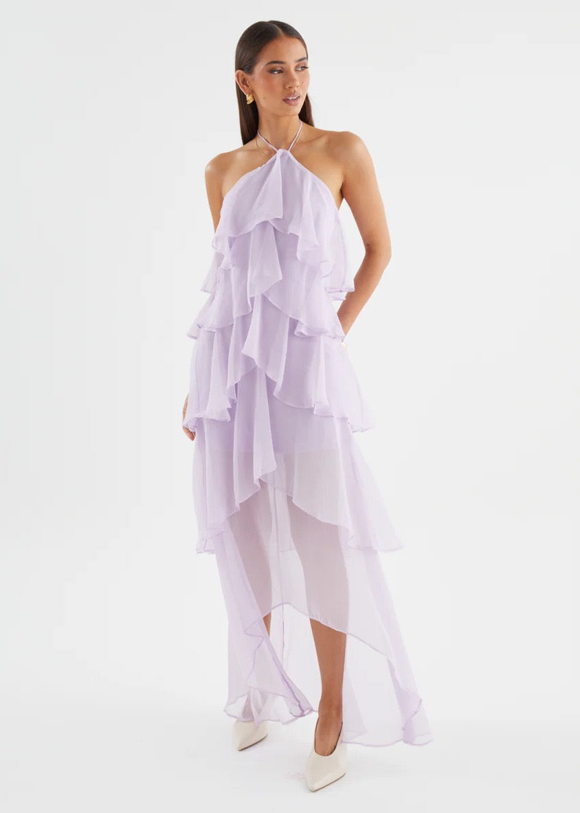 Riviera Ruffle Halter Maxi Dress