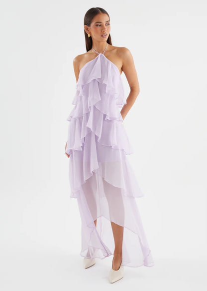 Riviera Ruffle Halter Maxi Dress